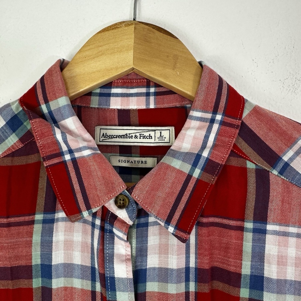 Abercrombie & Fitch Button Up Shirt Womens Large Plaid Long Sleeve Lightweight - Picture 5 of 8